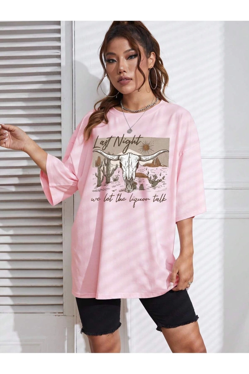 Karikatür ve Grafik tasarım Oversize T-shirt Cartoon/Letter serisi kod810