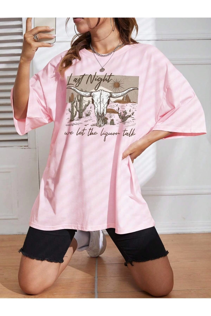 Karikatür ve Grafik tasarım Oversize T-shirt Cartoon/Letter serisi kod810