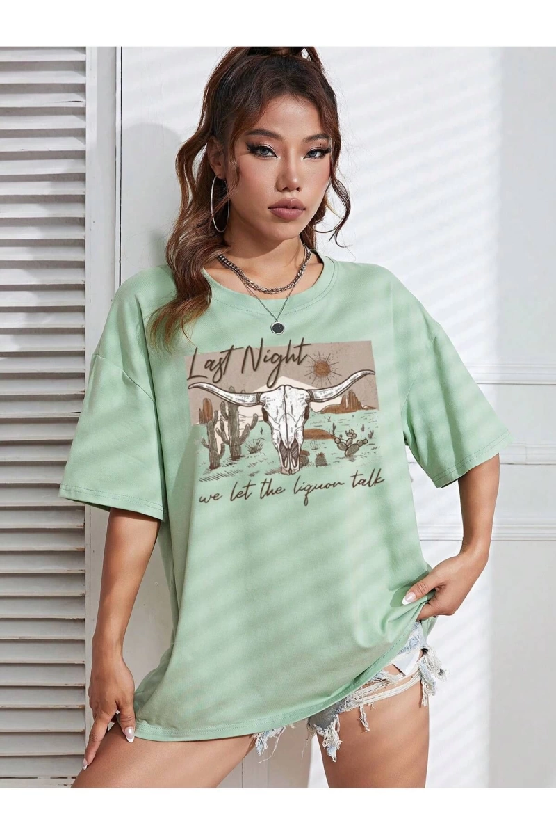 Karikatür ve Grafik tasarım Oversize T-shirt Cartoon/Letter serisi kod811