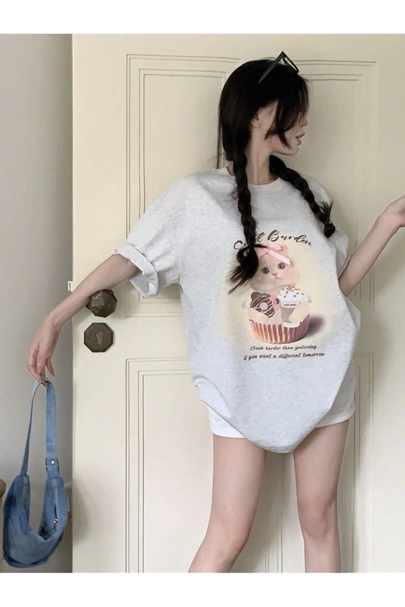 Karikatür ve Grafik tasarım Oversize T-shirt Cartoon/Letter serisi kod834