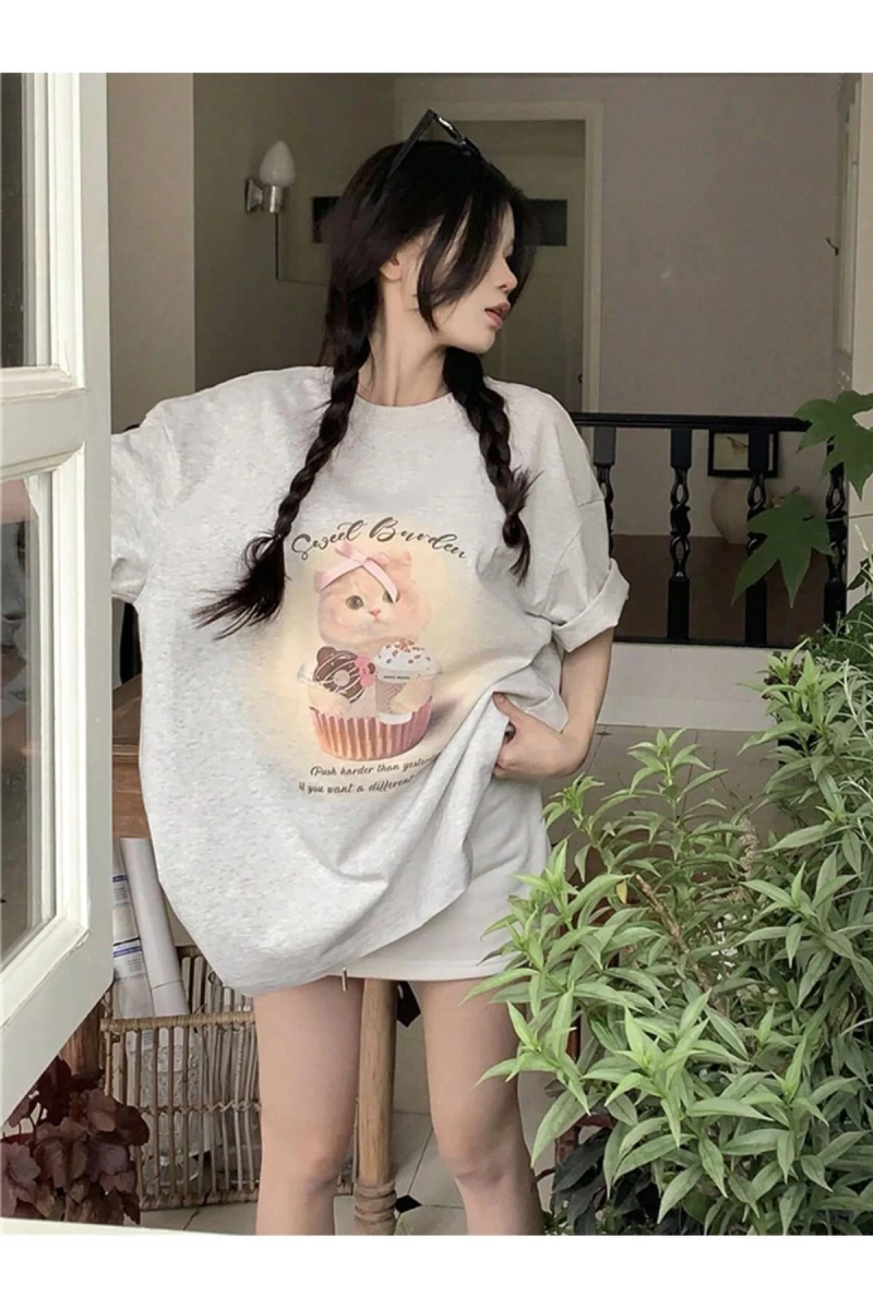 Karikatür ve Grafik tasarım Oversize T-shirt Cartoon/Letter serisi kod834