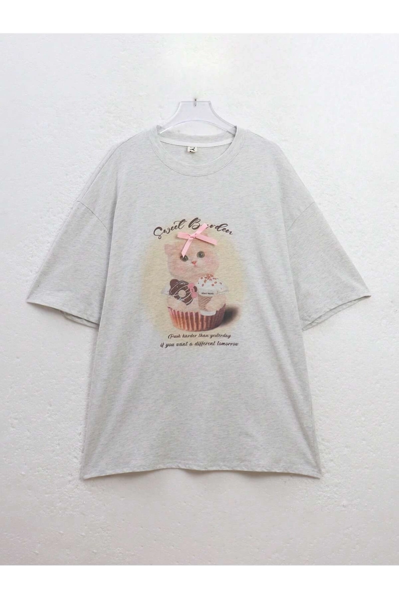 Karikatür ve Grafik tasarım Oversize T-shirt Cartoon/Letter serisi kod834