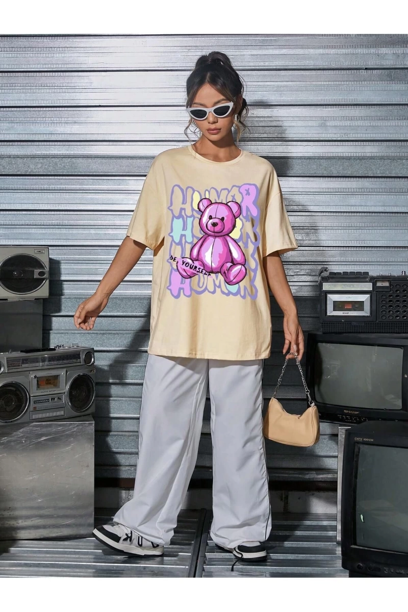 Karikatür ve Grafik tasarım Oversize T-shirt Cartoon/Letter serisi kod846