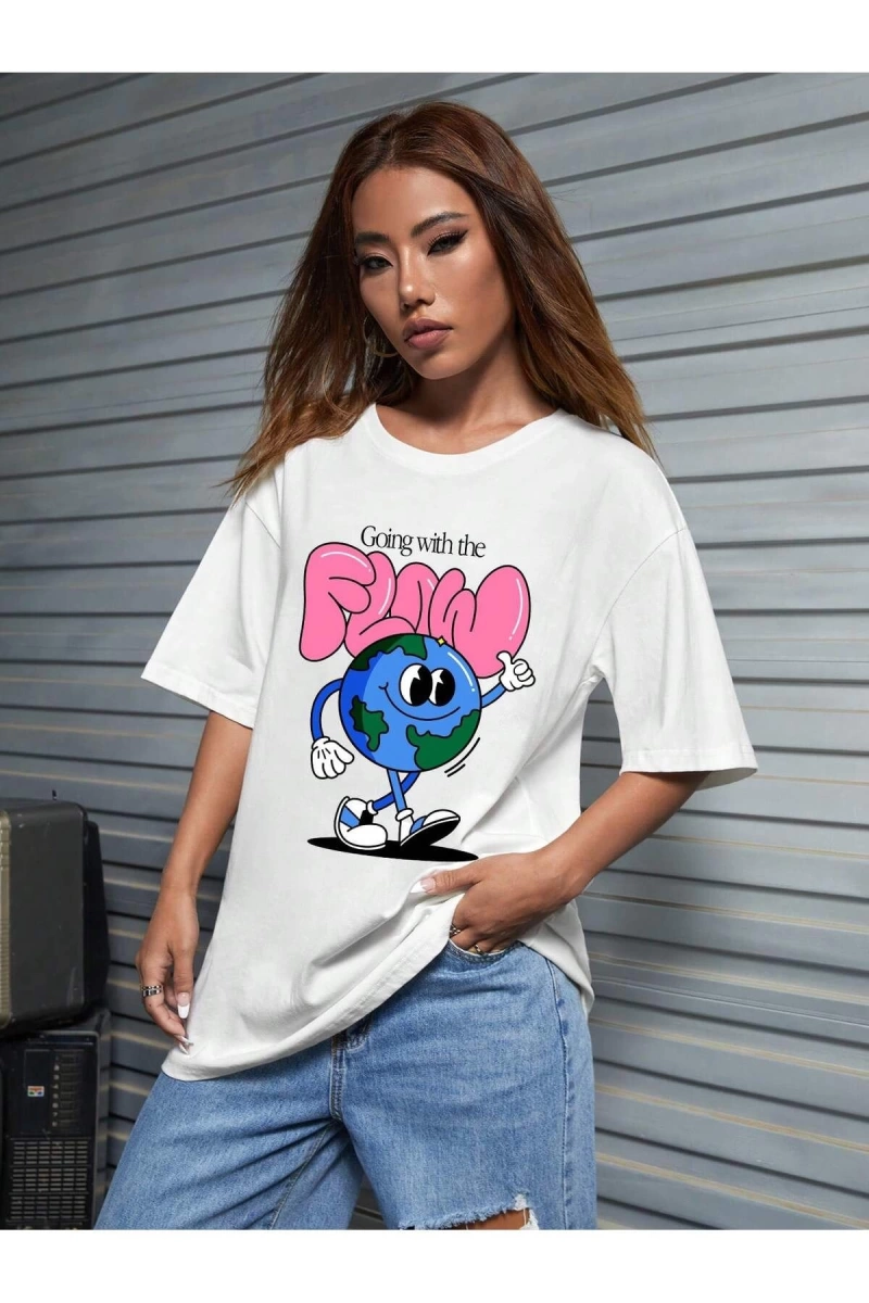 Karikatür ve Grafik tasarım Oversize T-shirt Cartoon/Letter serisi kod866