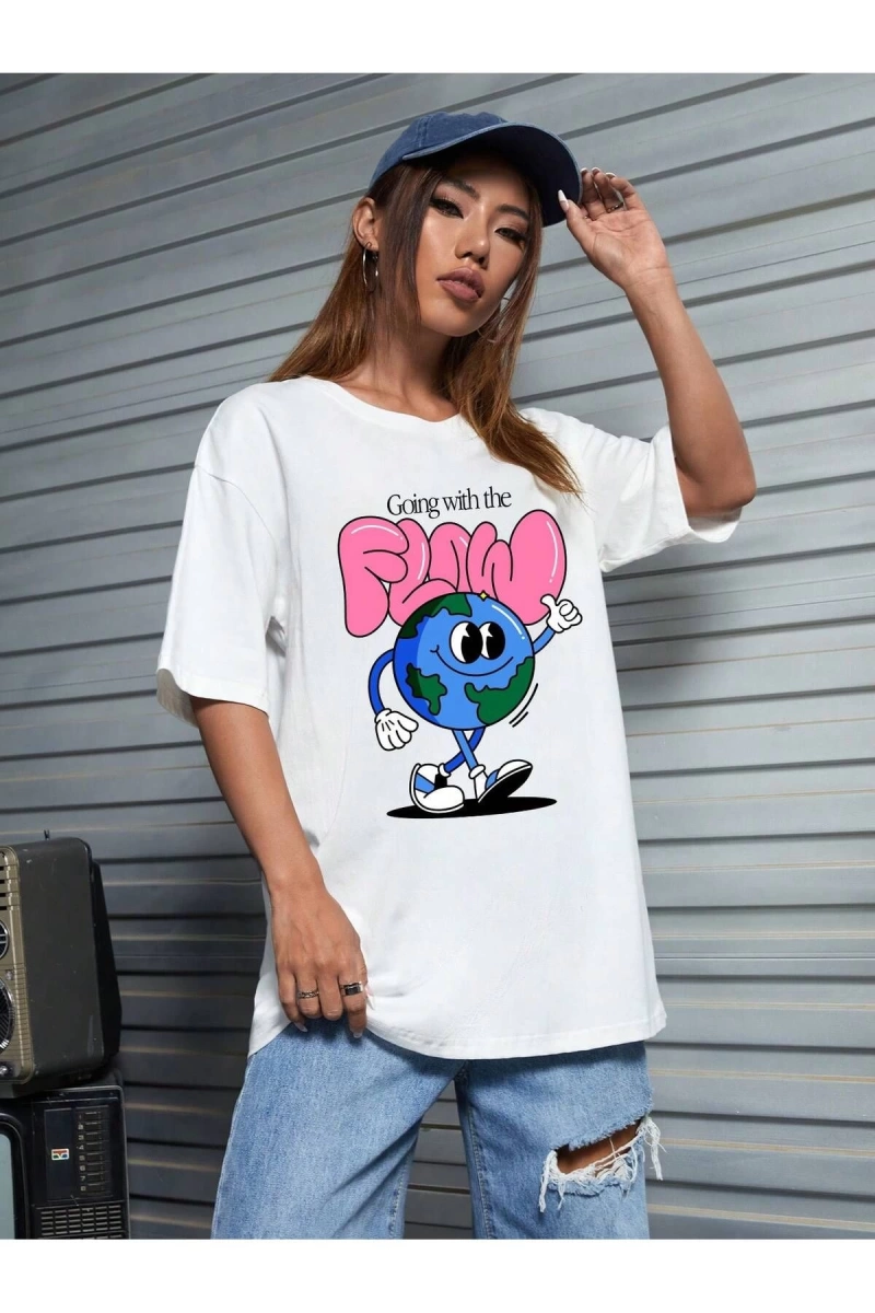 Karikatür ve Grafik tasarım Oversize T-shirt Cartoon/Letter serisi kod866