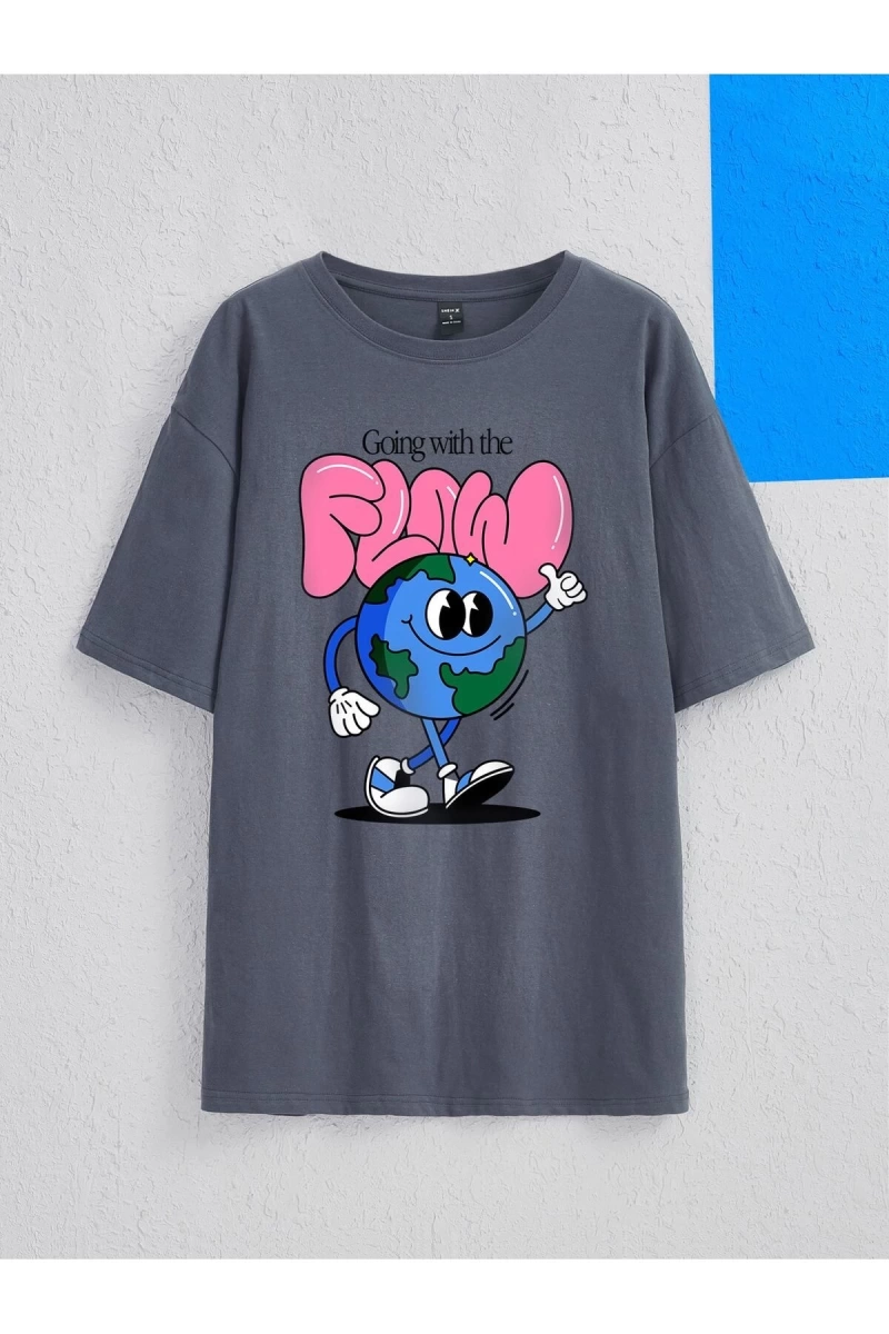 Karikatür ve Grafik tasarım Oversize T-shirt Cartoon/Letter serisi kod867