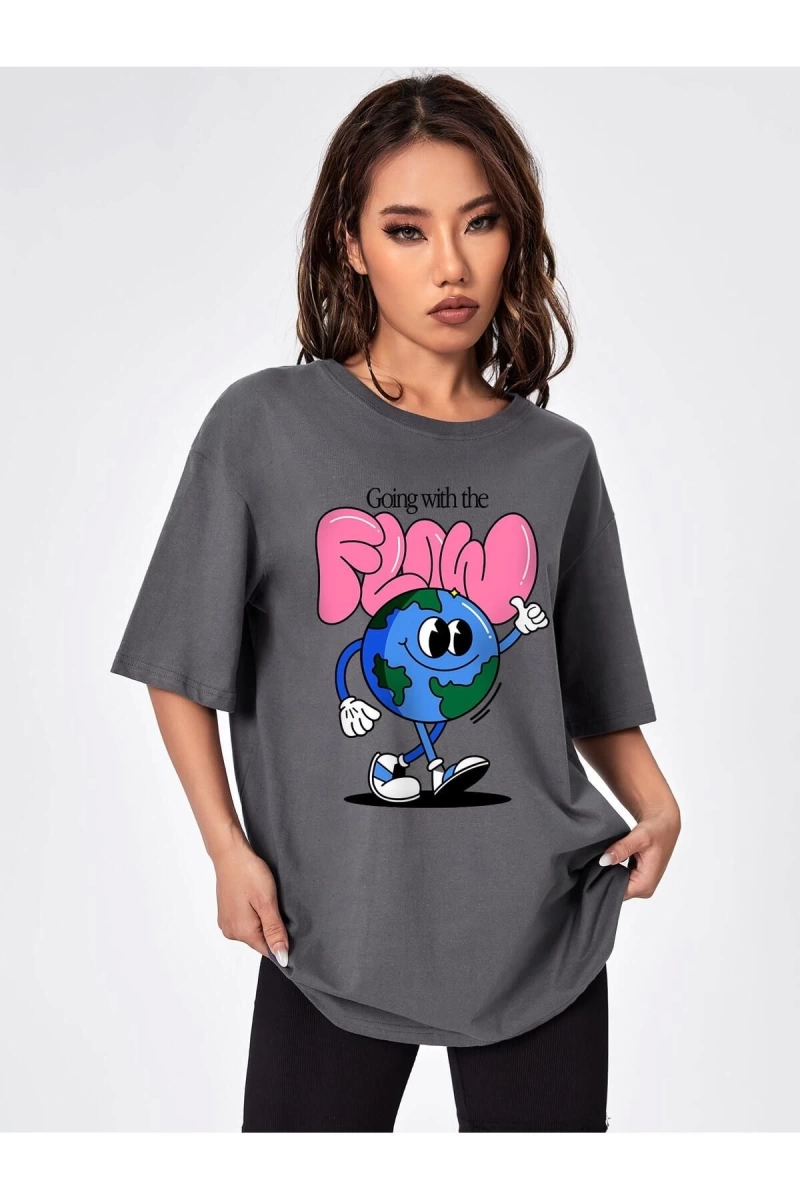 Karikatür ve Grafik tasarım Oversize T-shirt Cartoon/Letter serisi kod867