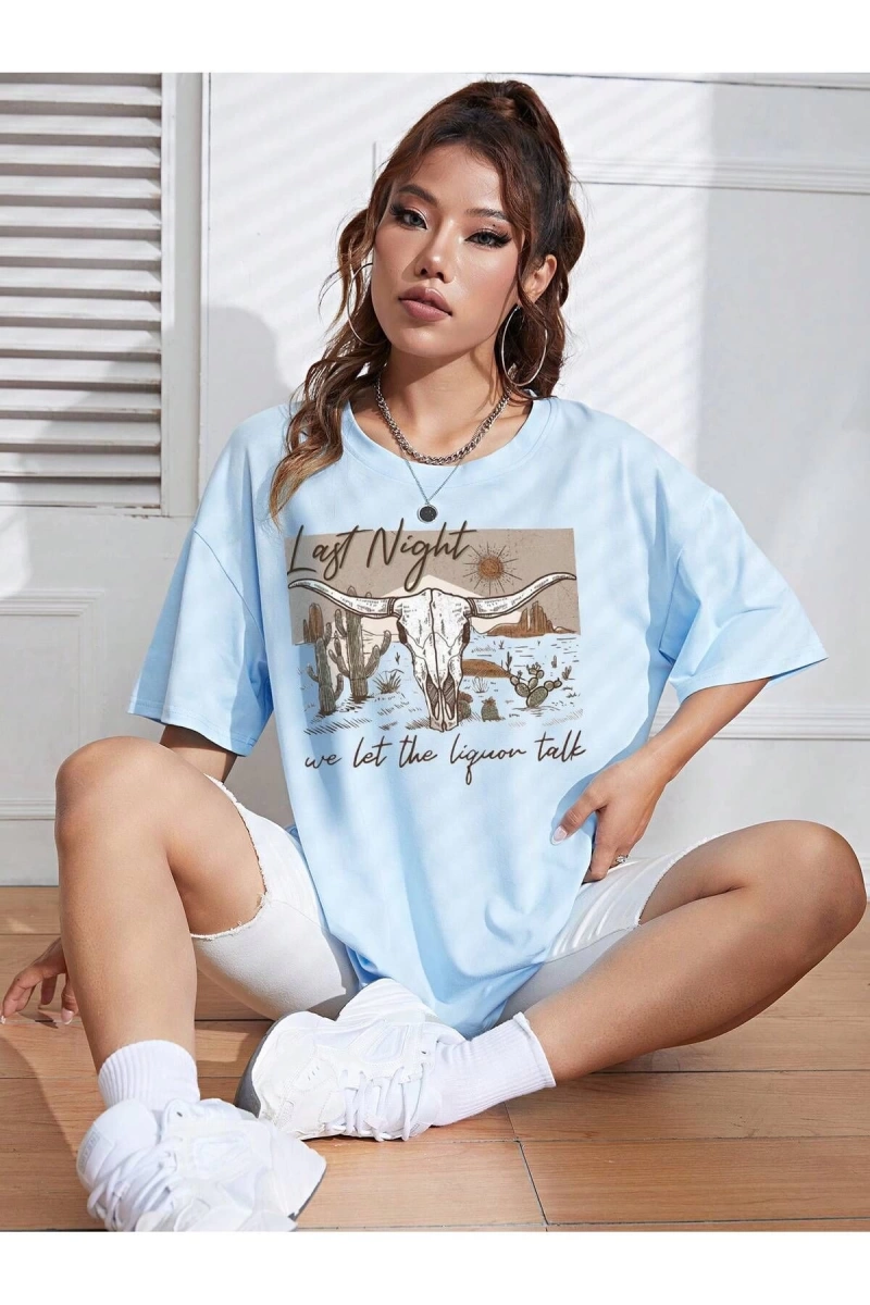 Karikatür ve Grafik tasarım Oversize T-shirt Cartoon/Letter serisi kod883