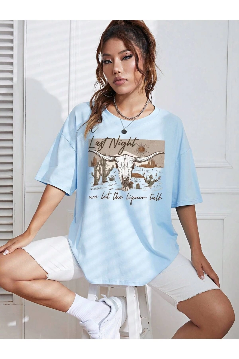 Karikatür ve Grafik tasarım Oversize T-shirt Cartoon/Letter serisi kod883