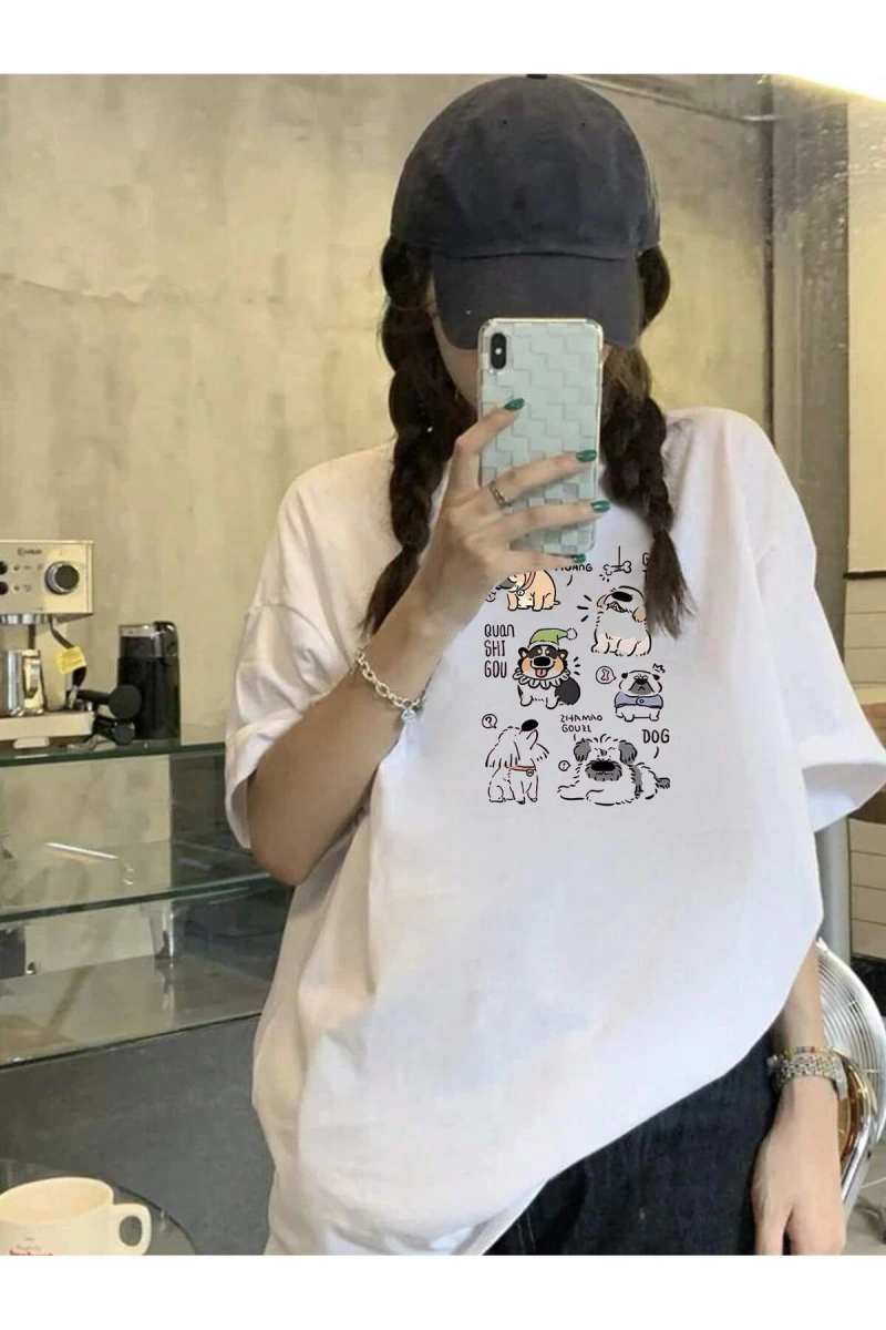 Karikatür ve Grafik tasarım Oversize T-shirt Cartoon/Letter serisi kod888