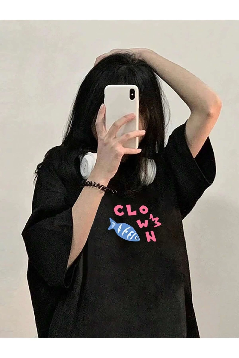 Karikatür ve Grafik tasarım Oversize T-shirt Cartoon/Letter serisi kod905