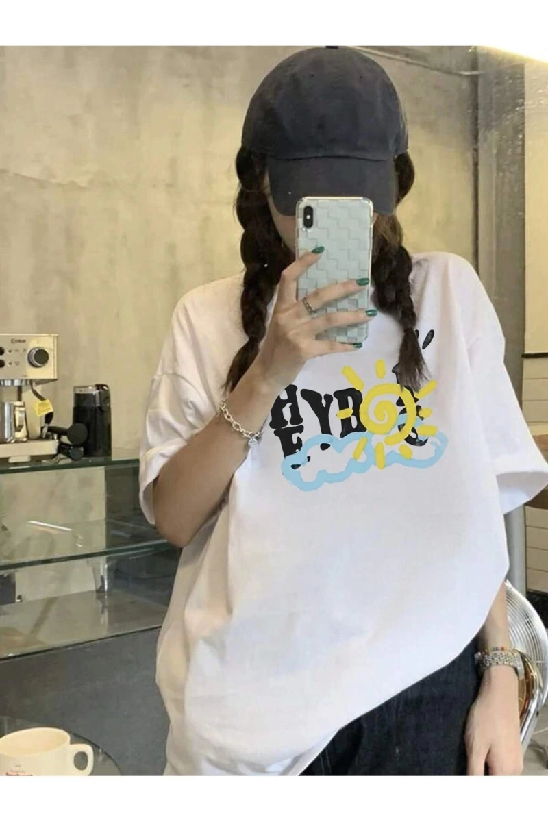 Karikatür ve Grafik tasarım Oversize T-shirt Cartoon/Letter serisi kod906