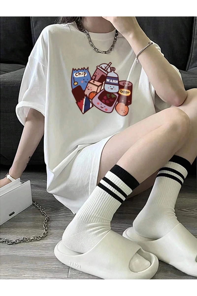 Karikatür ve Grafik tasarım Oversize T-shirt Cartoon/Letter serisi kod907