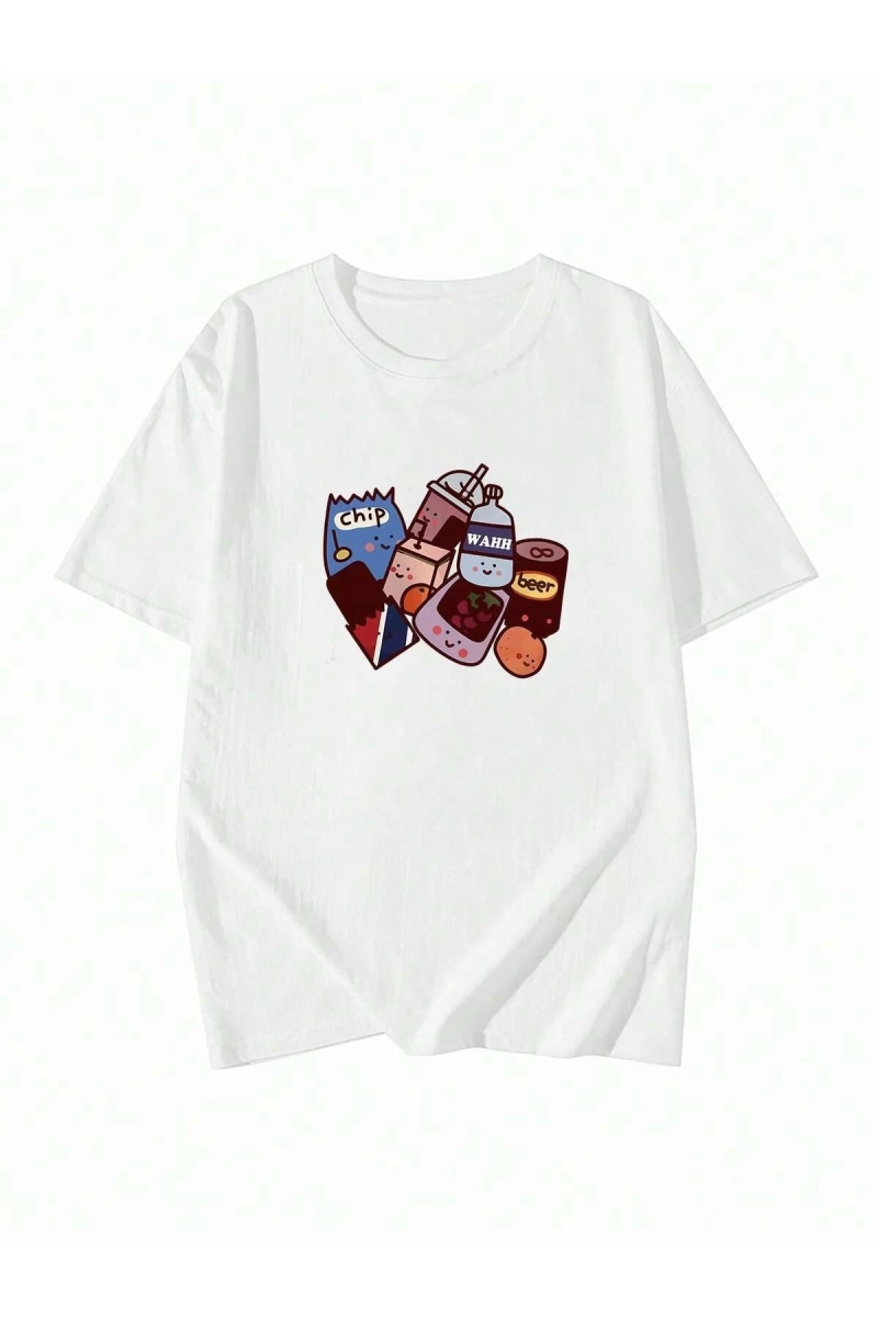 Karikatür ve Grafik tasarım Oversize T-shirt Cartoon/Letter serisi kod907