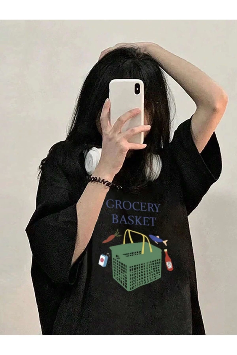 Karikatür ve Grafik tasarım Oversize T-shirt Cartoon/Letter serisi kod908