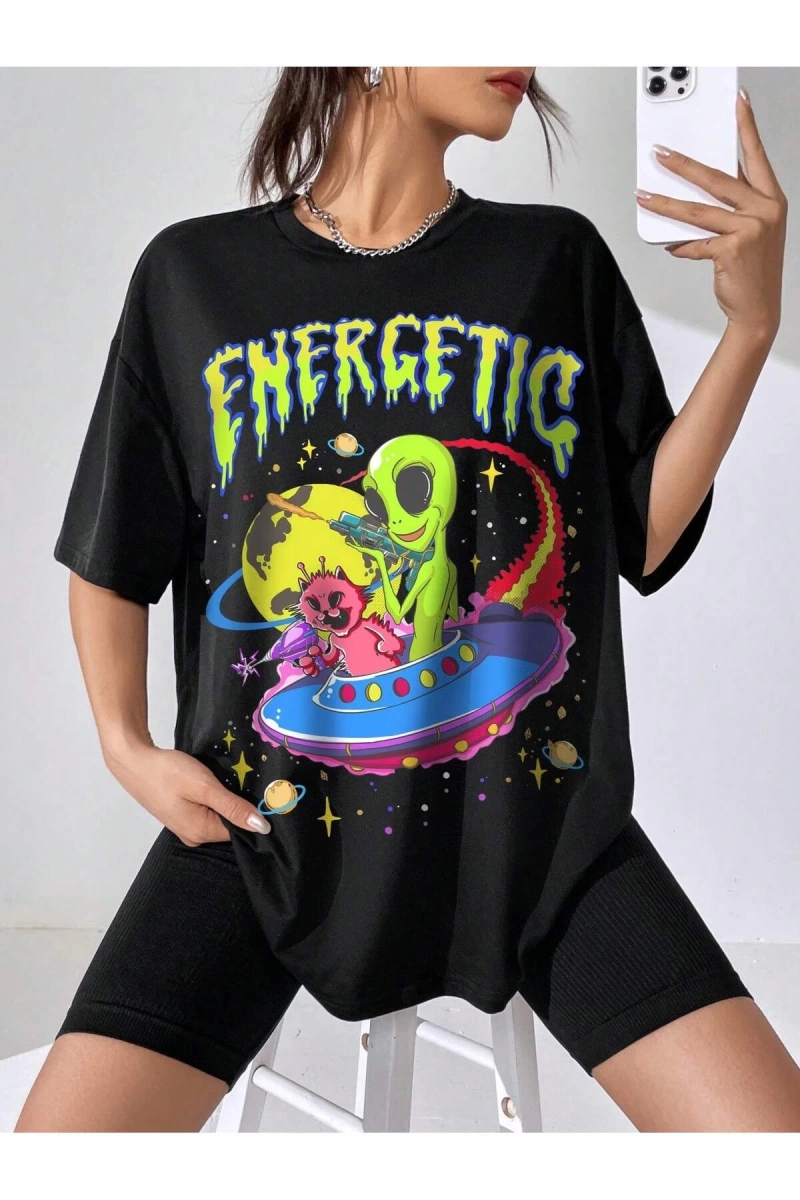 Karikatür ve Grafik tasarım Oversize T-shirt Cartoon/Letter serisi kod91