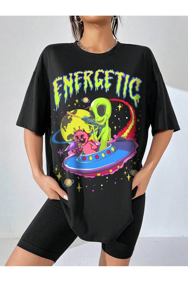 Karikatür ve Grafik tasarım Oversize T-shirt Cartoon/Letter serisi kod91
