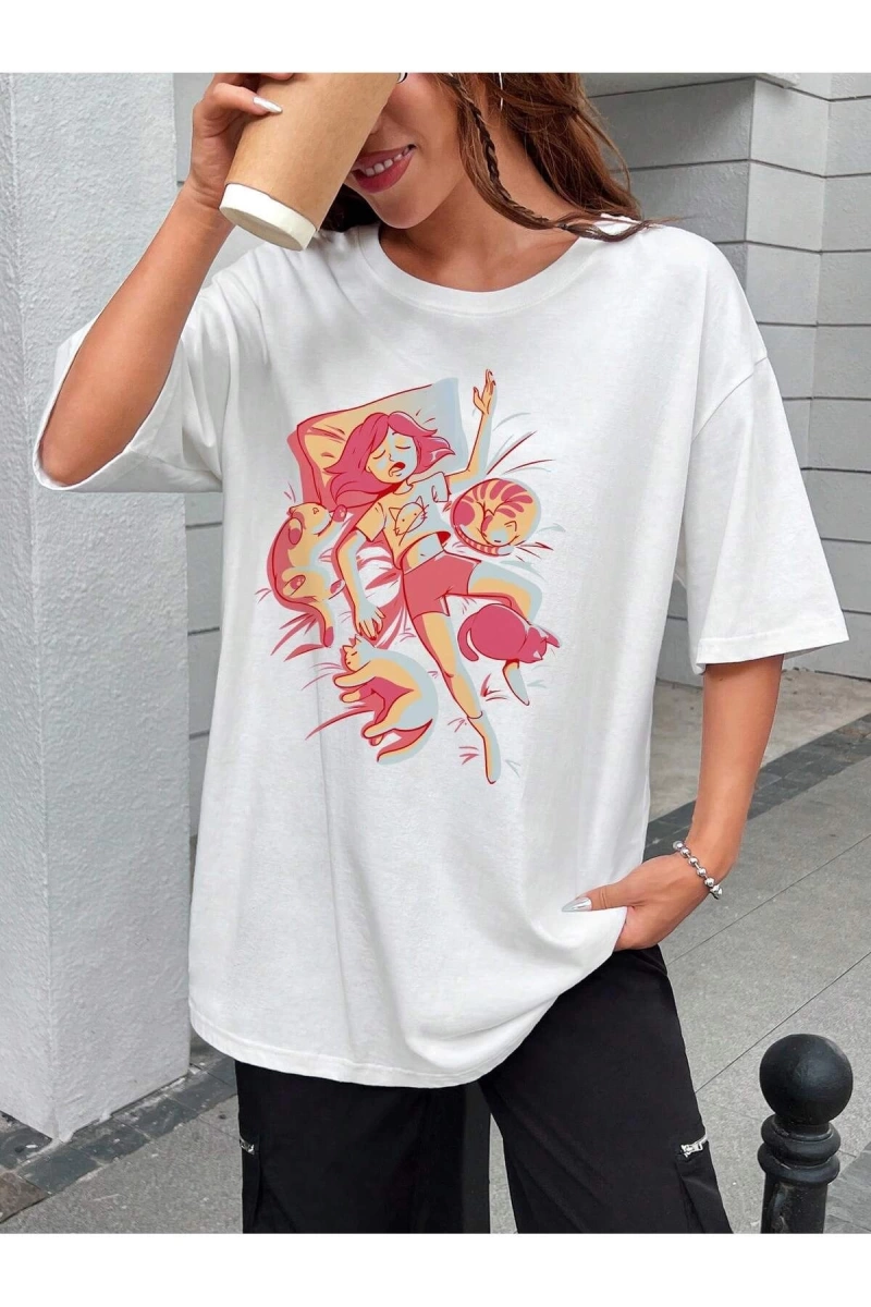 Karikatür ve Grafik tasarım Oversize T-shirt Cartoon/Letter serisi kod914