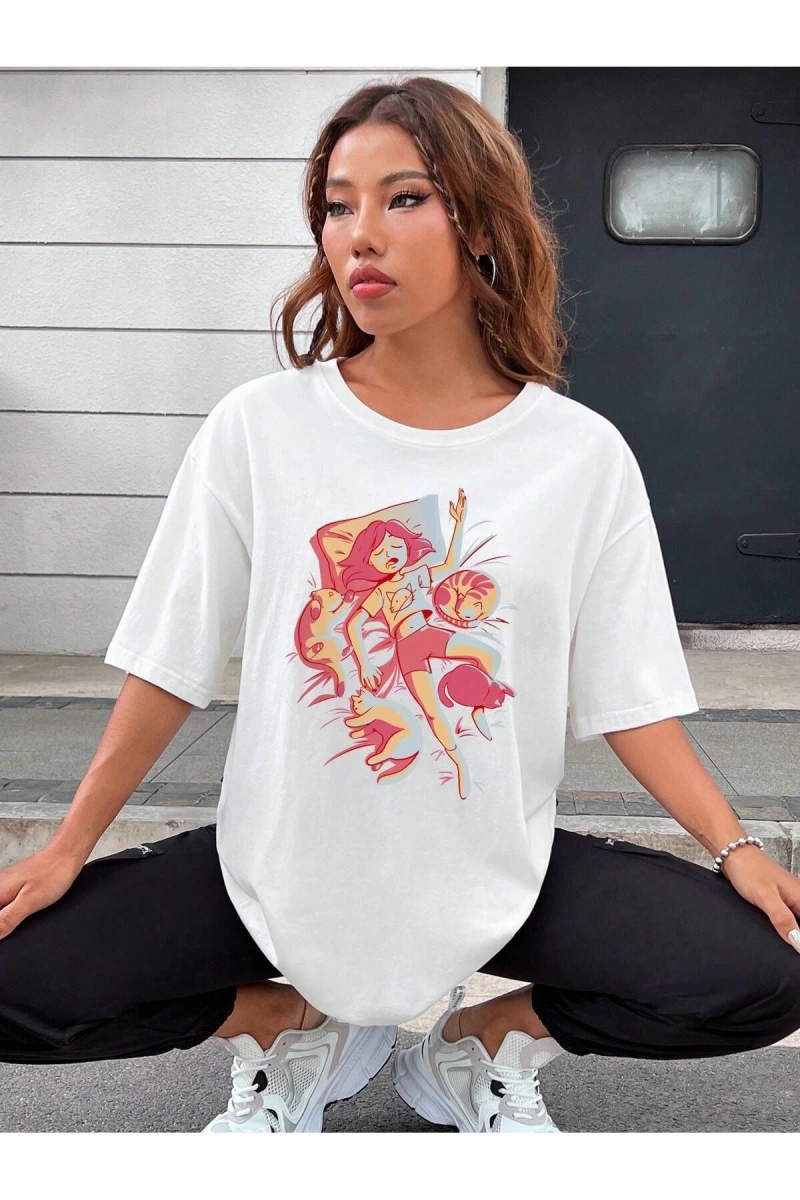 Karikatür ve Grafik tasarım Oversize T-shirt Cartoon/Letter serisi kod914