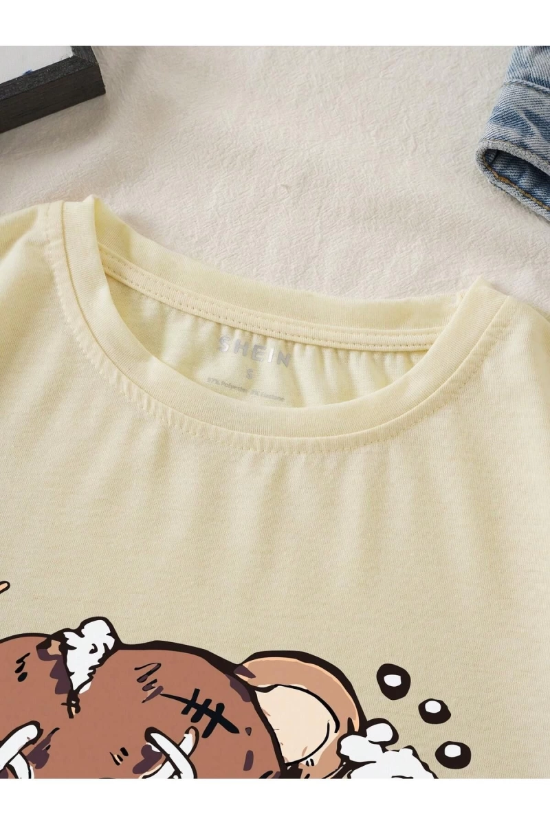 Karikatür ve Grafik tasarım Oversize T-shirt Cartoon/Letter serisi kod916