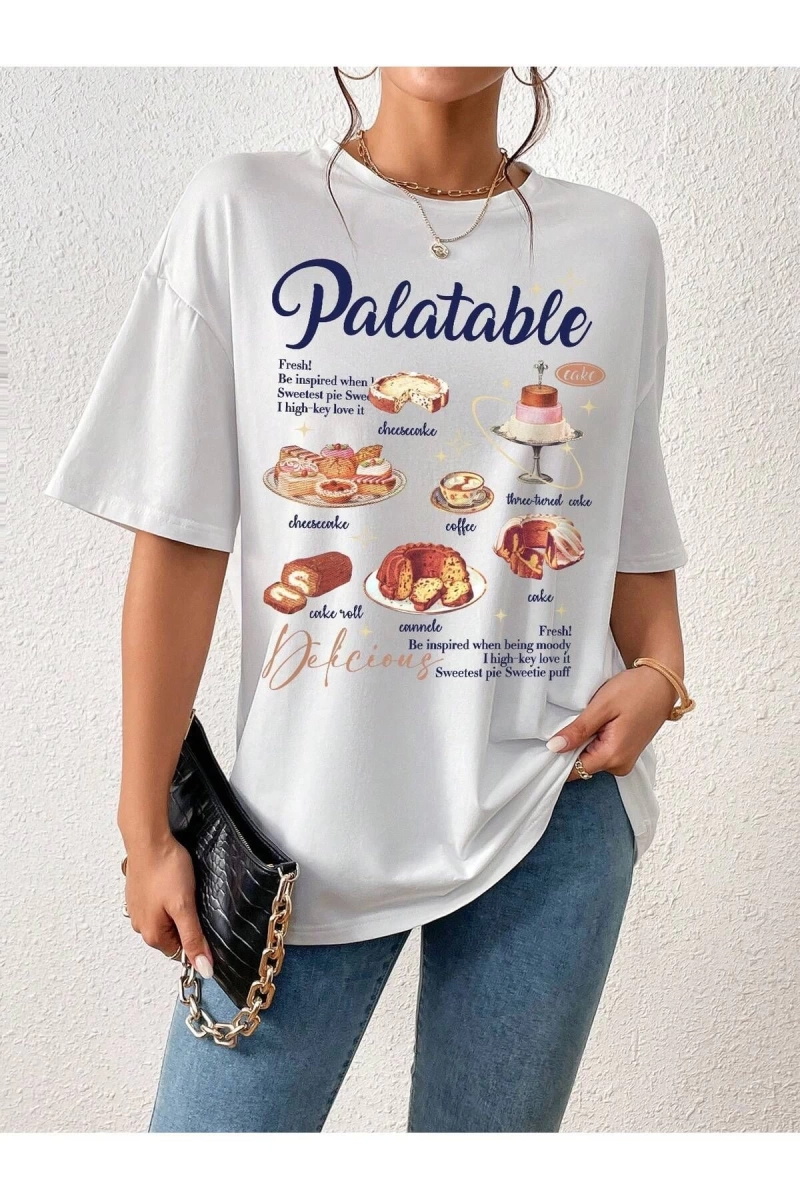 Karikatür ve Grafik tasarım Oversize T-shirt Cartoon/Letter serisi kod95
