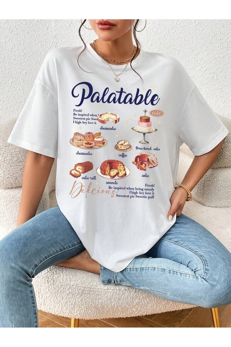 Karikatür ve Grafik tasarım Oversize T-shirt Cartoon/Letter serisi kod95