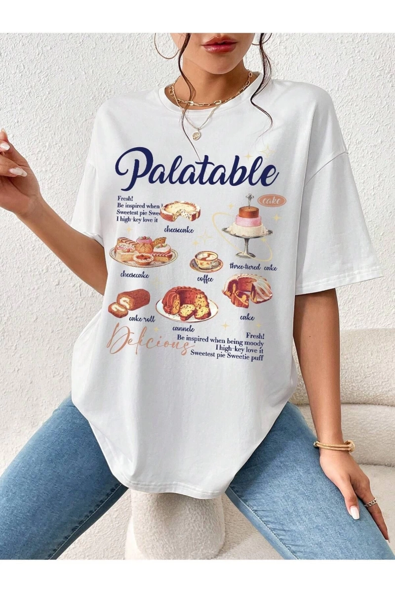 Karikatür ve Grafik tasarım Oversize T-shirt Cartoon/Letter serisi kod95