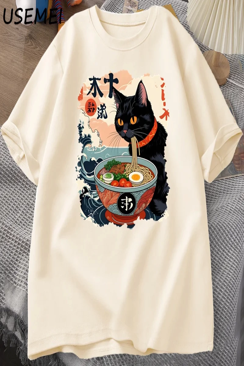 Kawaii Kedi Anime Tshirt Ramen Japon Komik Grafik Tee Kawaii Şehriye Kedi TeeAdam kıs 2800