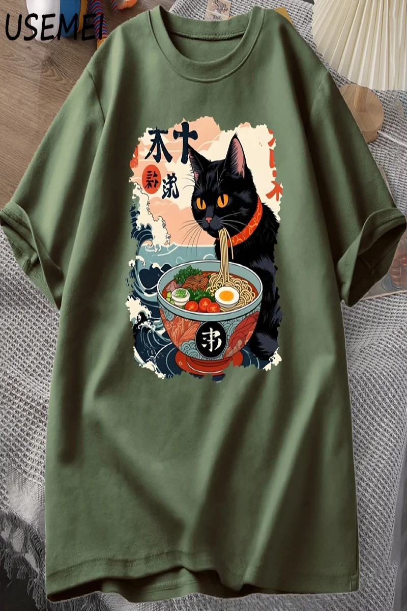 Kawaii Kedi Anime Tshirt Ramen Japon Komik Grafik Tee Kawaii Şehriye Kedi TeeAdam kıs 2800