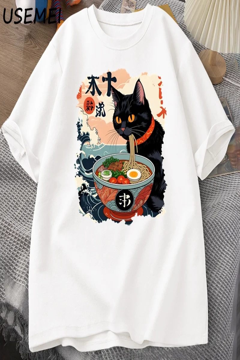 Kawaii Kedi Anime Tshirt Ramen Japon Komik Grafik Tee Kawaii Şehriye Kedi TeeAdam kıs 2800
