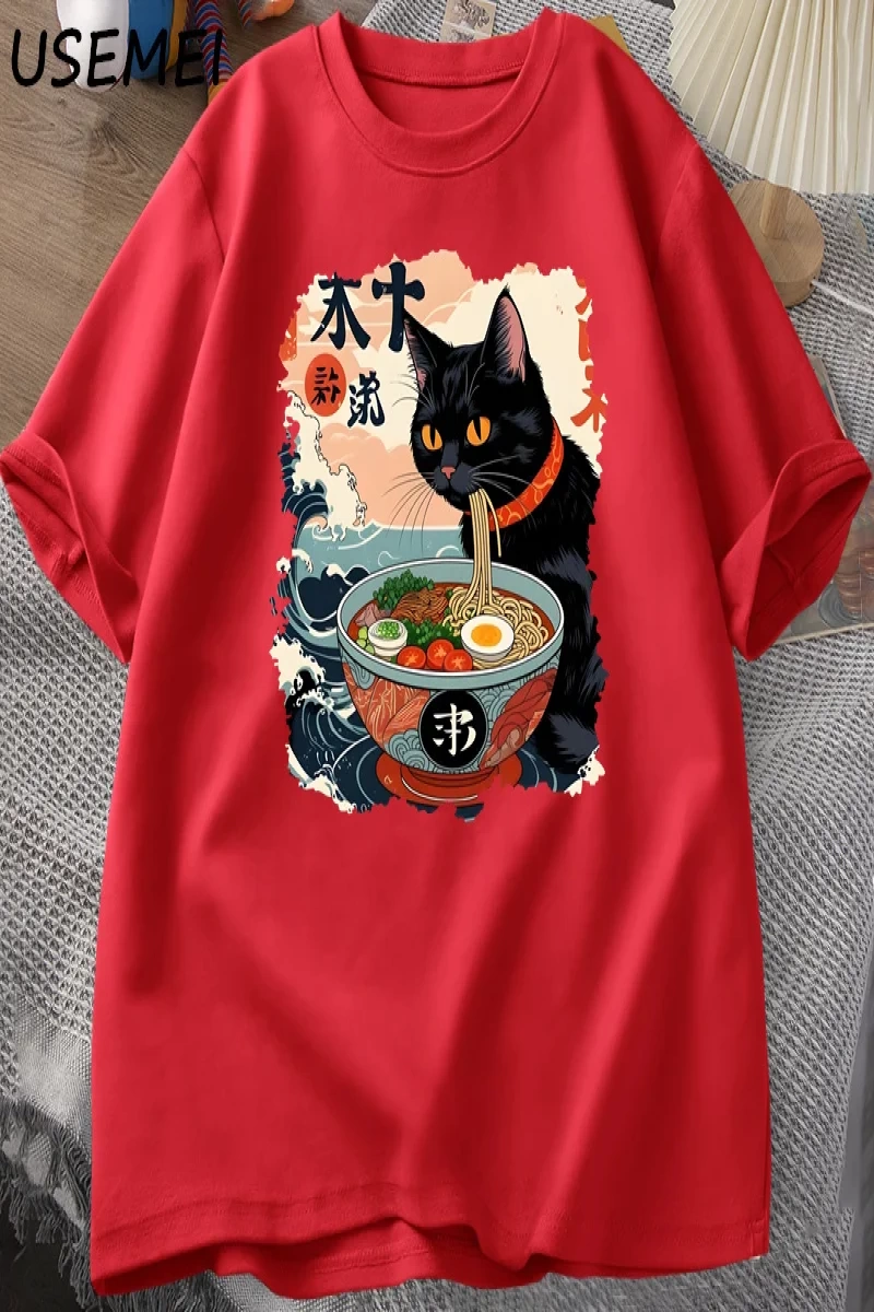 Kawaii Kedi Anime Tshirt Ramen Japon Komik Grafik Tee Kawaii Şehriye Kedi TeeAdam kıs 2800