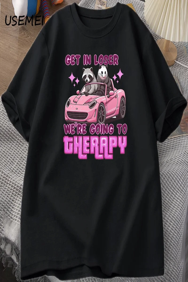 Kaybeden olsun biz gidiyor terapi rakun komik T Shirt Trendy Y2k zihinsel sağlık T Shirt erke 3046