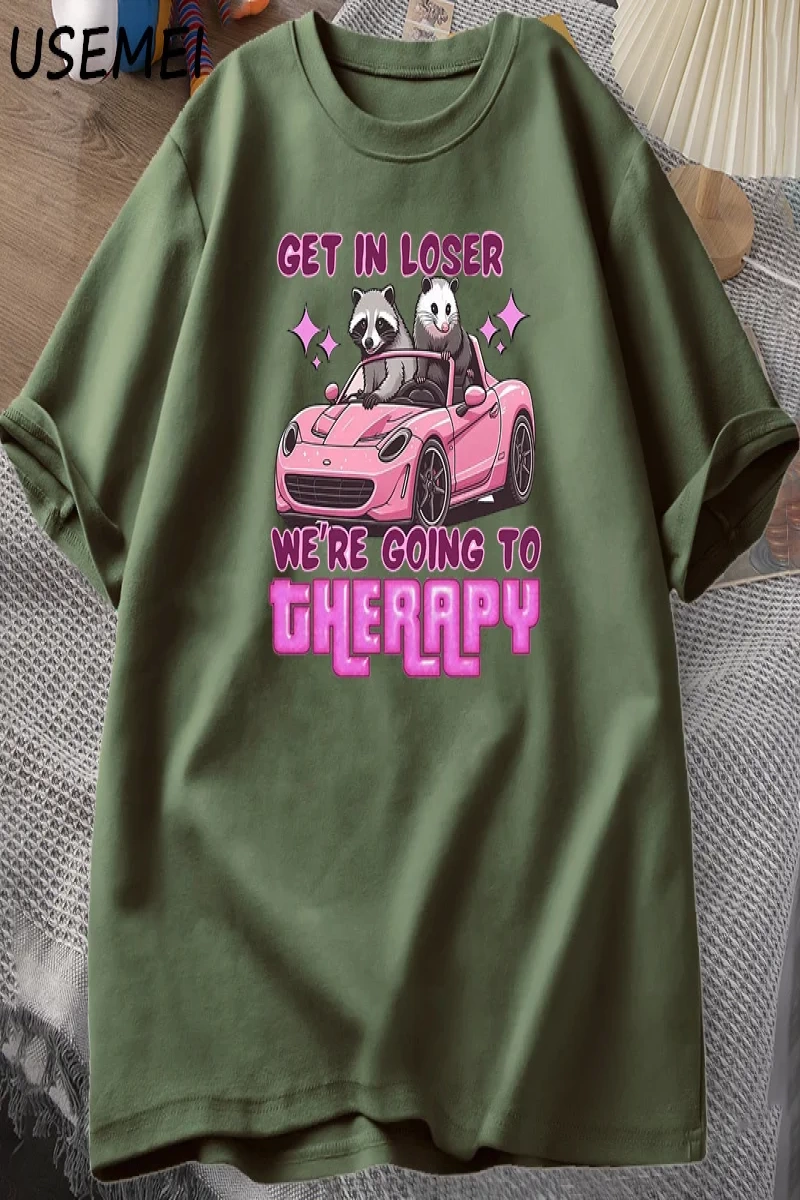 Kaybeden olsun biz gidiyor terapi rakun komik T Shirt Trendy Y2k zihinsel sağlık T Shirt erke 3046
