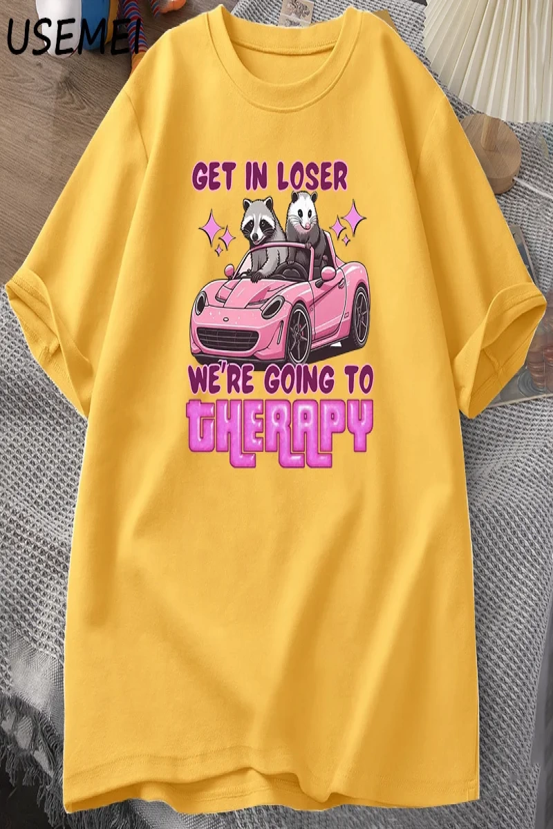 Kaybeden olsun biz gidiyor terapi rakun komik T Shirt Trendy Y2k zihinsel sağlık T Shirt erke 3046