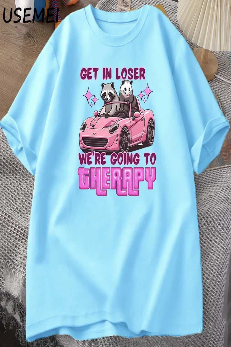 Kaybeden olsun biz gidiyor terapi rakun komik T Shirt Trendy Y2k zihinsel sağlık T Shirt erke 3046