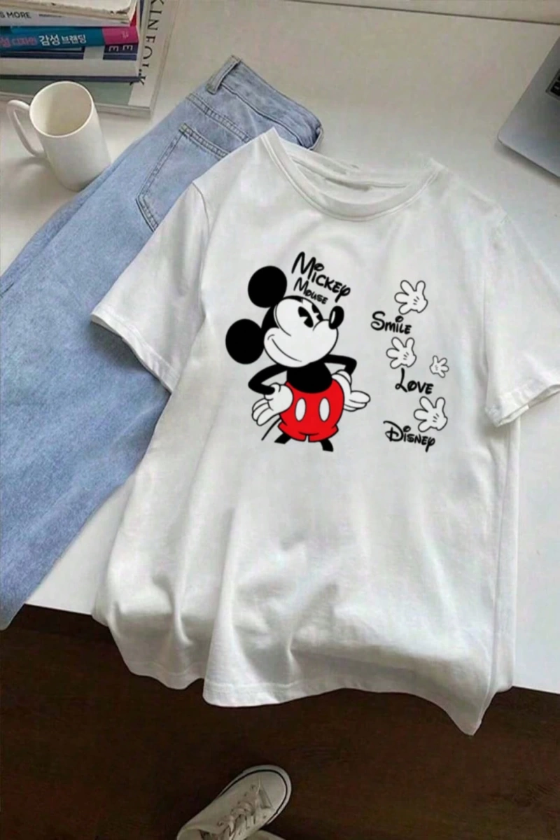 Kayısı Kadın Yuvarlak Yaka Rahat Moda Nefes Alabilir Büyük Çilek Baskılı Kısa Kollu Tişört, İ