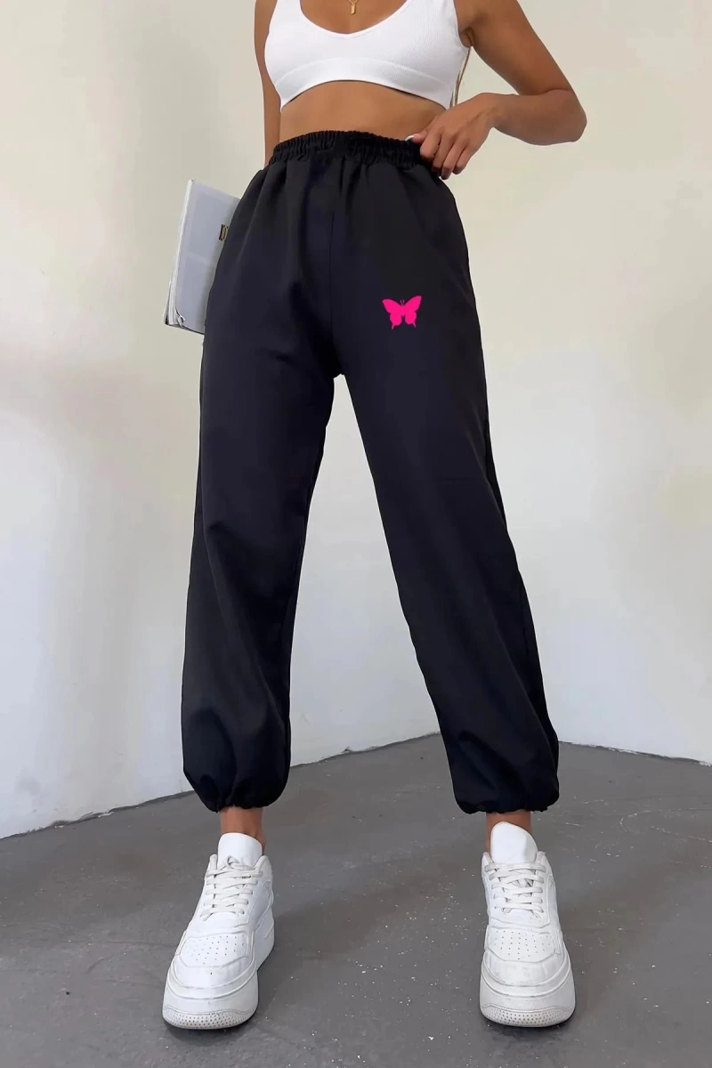 Kelebek Baskılı Kadın Büyük Beden Jogger Eşofman