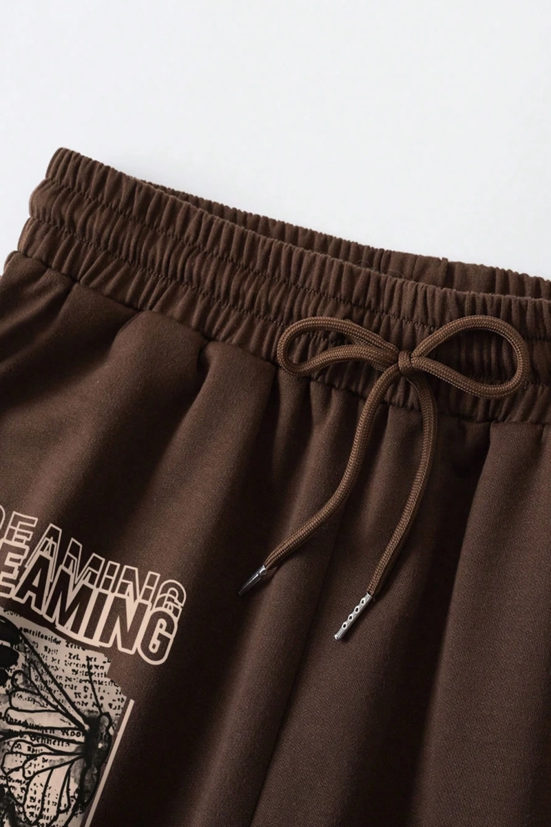 Kelebek & Slogan Grafik Bağcıklı Bel Pantolonu