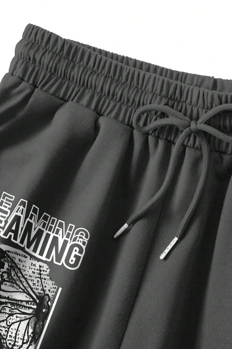 Kelebek & Slogan Grafik Bağcıklı Bel Pantolonu