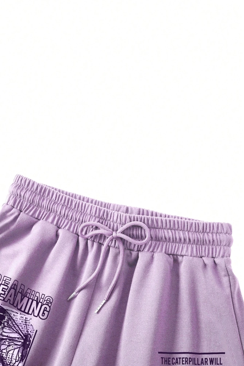 Kelebek & Slogan Grafik Bağcıklı Bel Pantolonu