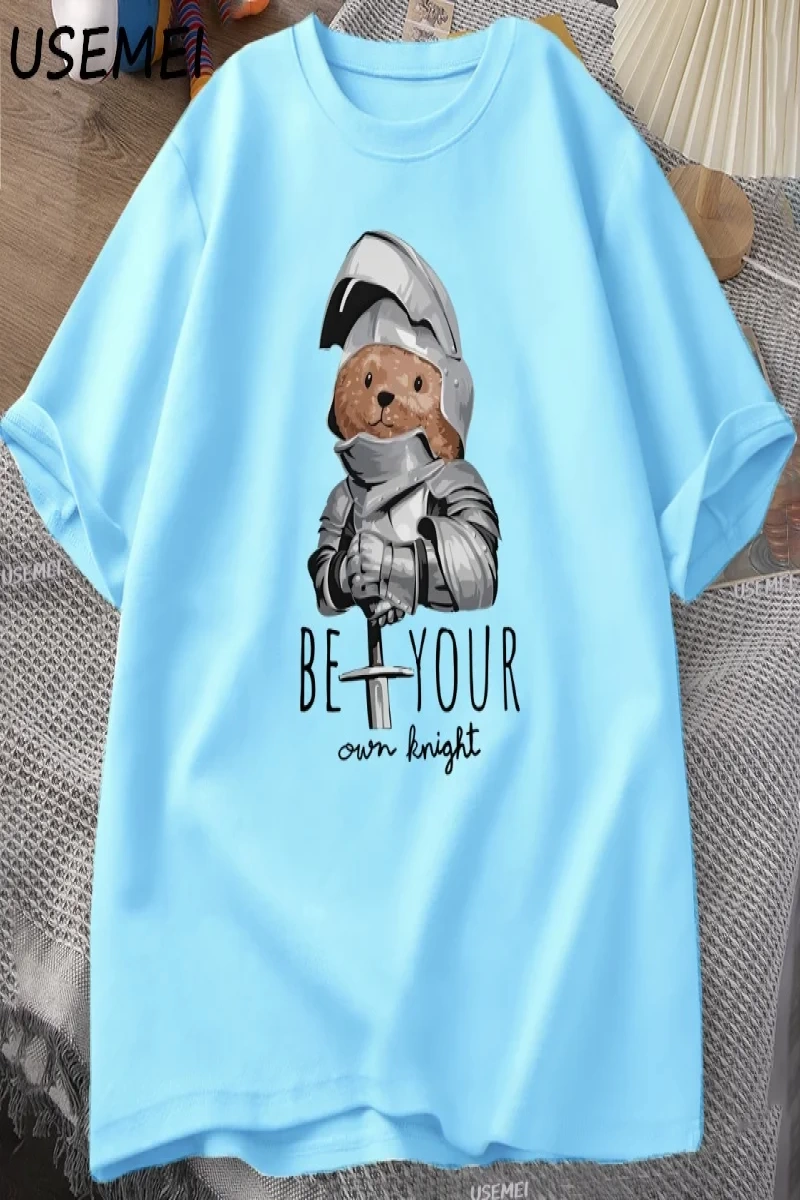 Kendi Şövalye Ayı T-shirt Erkekler Rahat Pamuk Kısa Kollu Erkek Giysileri Komik Ayı Baskı Tsh 3065