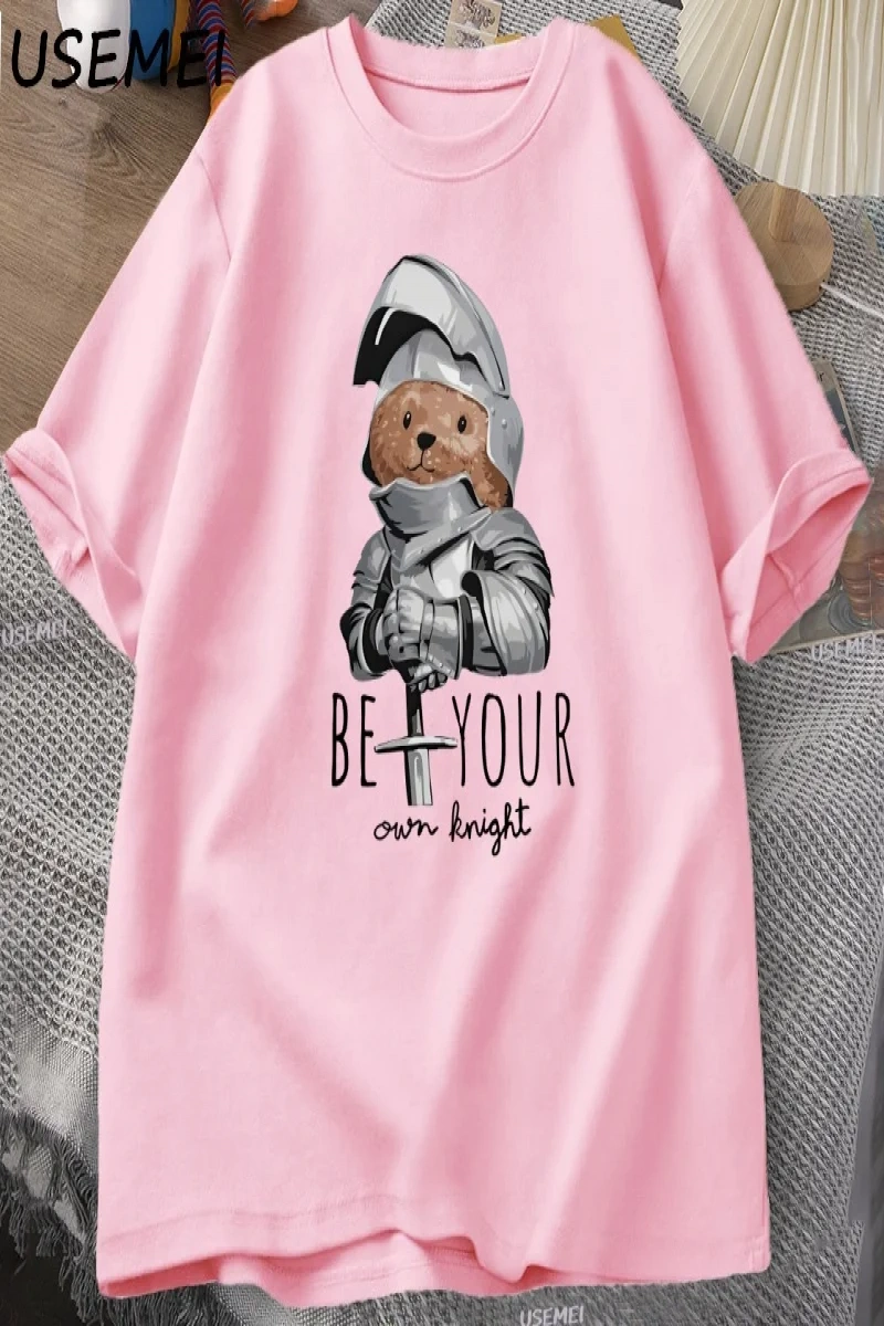 Kendi Şövalye Ayı T-shirt Erkekler Rahat Pamuk Kısa Kollu Erkek Giysileri Komik Ayı Baskı Tsh 3065