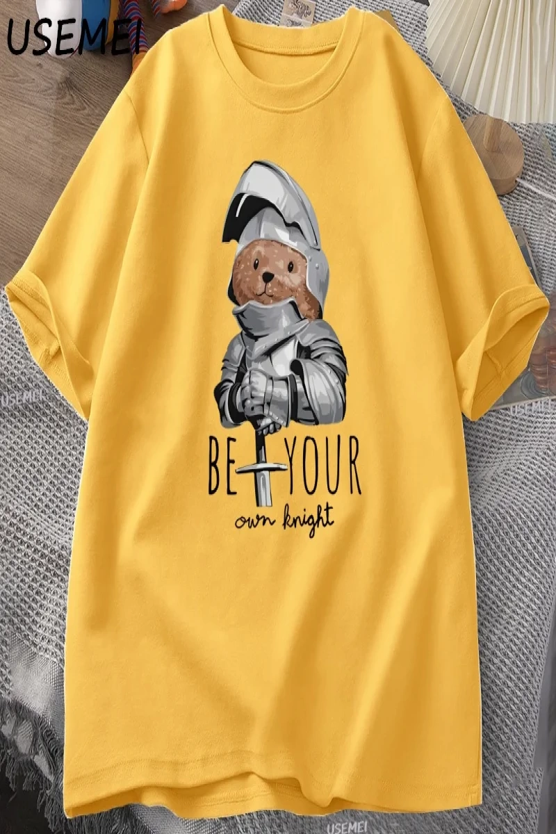 Kendi Şövalye Ayı T-shirt Erkekler Rahat Pamuk Kısa Kollu Erkek Giysileri Komik Ayı Baskı Tsh 3065