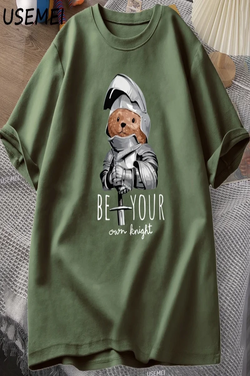 Kendi Şövalye Ayı T-shirt Erkekler Rahat Pamuk Kısa Kollu Erkek Giysileri Komik Ayı Baskı Tsh 3065