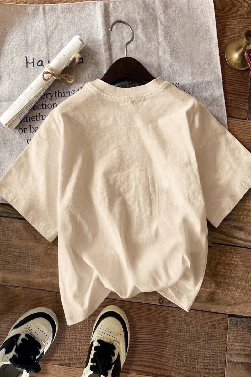 Kiraz Desen Minimalist Fitted Yuvarlak Yaka Kısa Kollu Kadın Tişörtü, Yaz İçin U
