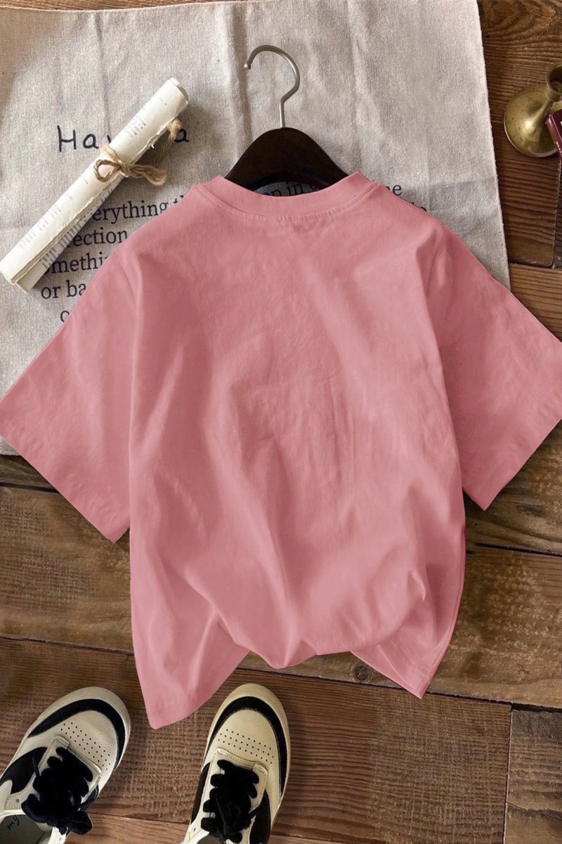 Kiraz Desen Minimalist Fitted Yuvarlak Yaka Kısa Kollu Kadın Tişörtü, Yaz İçin U