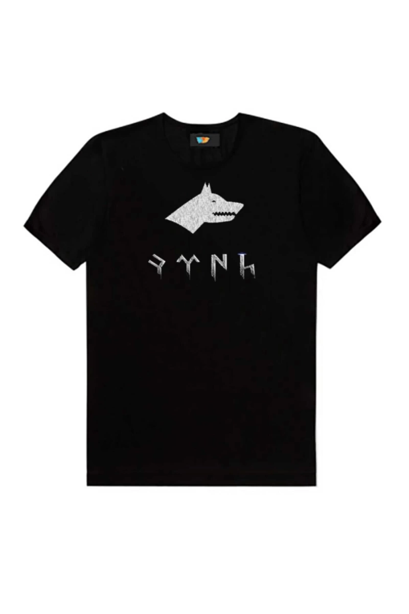 Kırmızı Etiket GALASHOP Kurtlu Göktürkçe Türk Siyah Erkek Tişört T-shirt1 05298