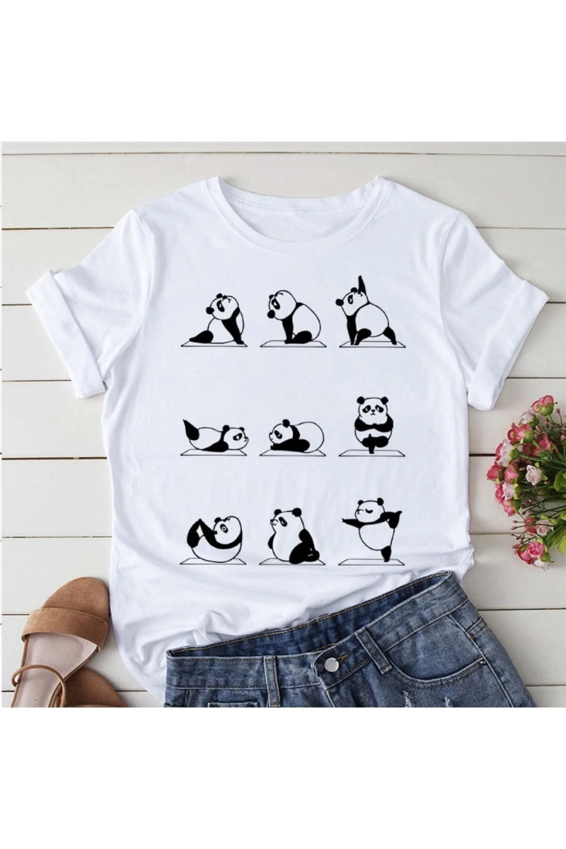 Kırmızı Etiket GALASHOP Panda Yoga Baskı Sevimli Kadın T-shirt Mod68 17773