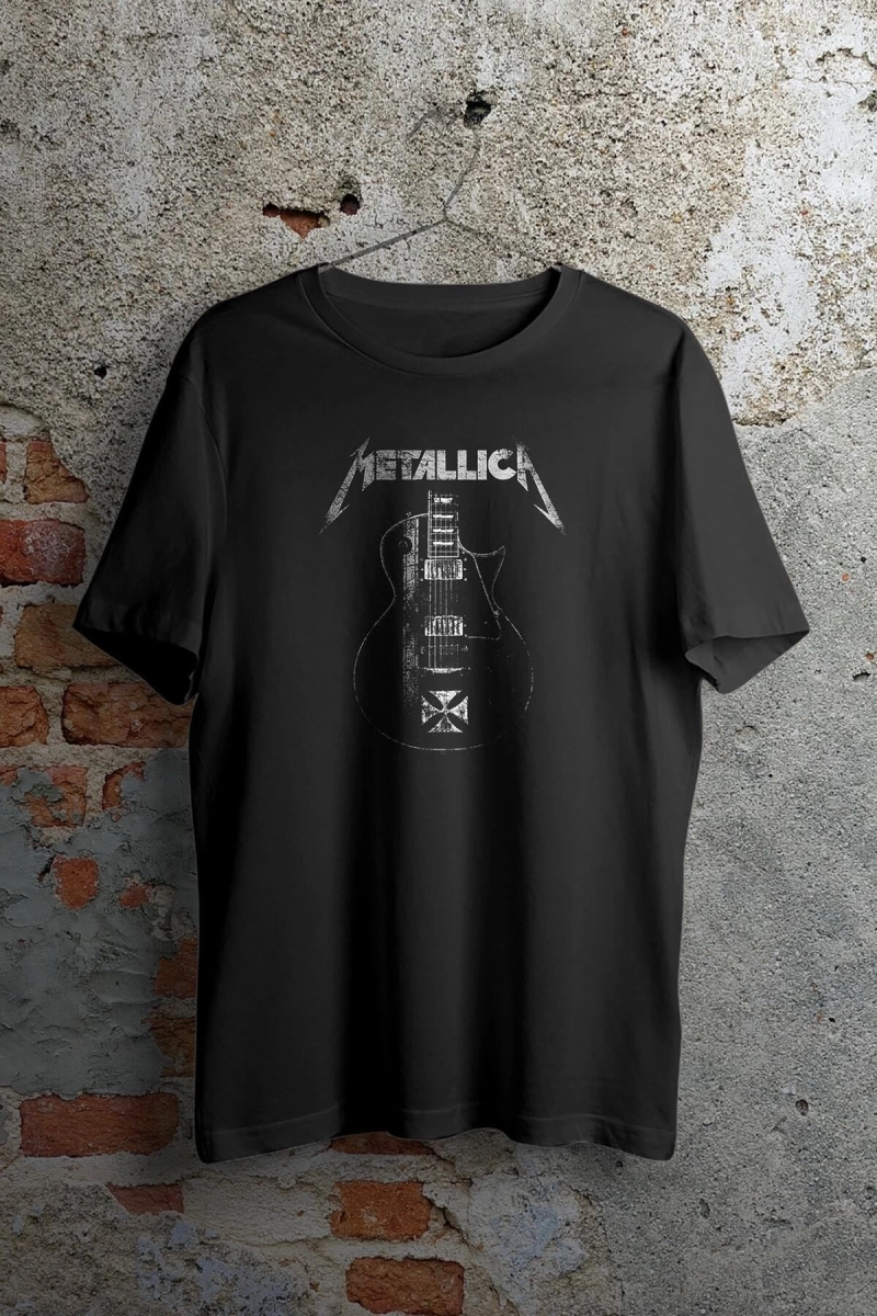 Kırmızı Etiket Metallica Guitar Siyah Unisex Erkek Tshirt GALA774463