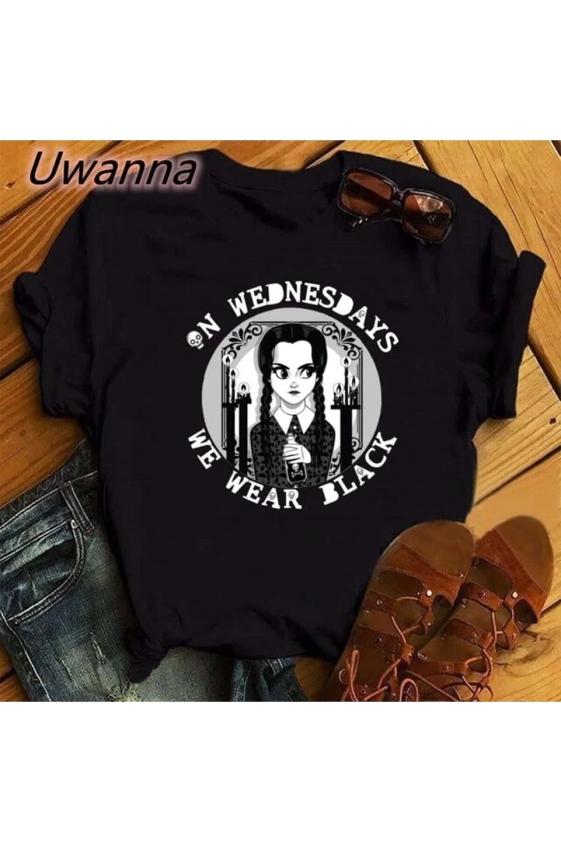 Kırmızı Etiket Wensday Addams Moda Kısa Kollu T-shirt Mod56 16549